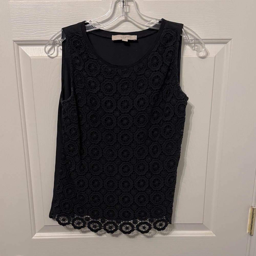 LOFT Black Sleeveless Lace Blouse
